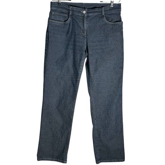 Eileen Fisher Vintage Sz M Petite Dark Wash Straight Wide Leg Jeans Stretchy USA - Picture 1 of 12